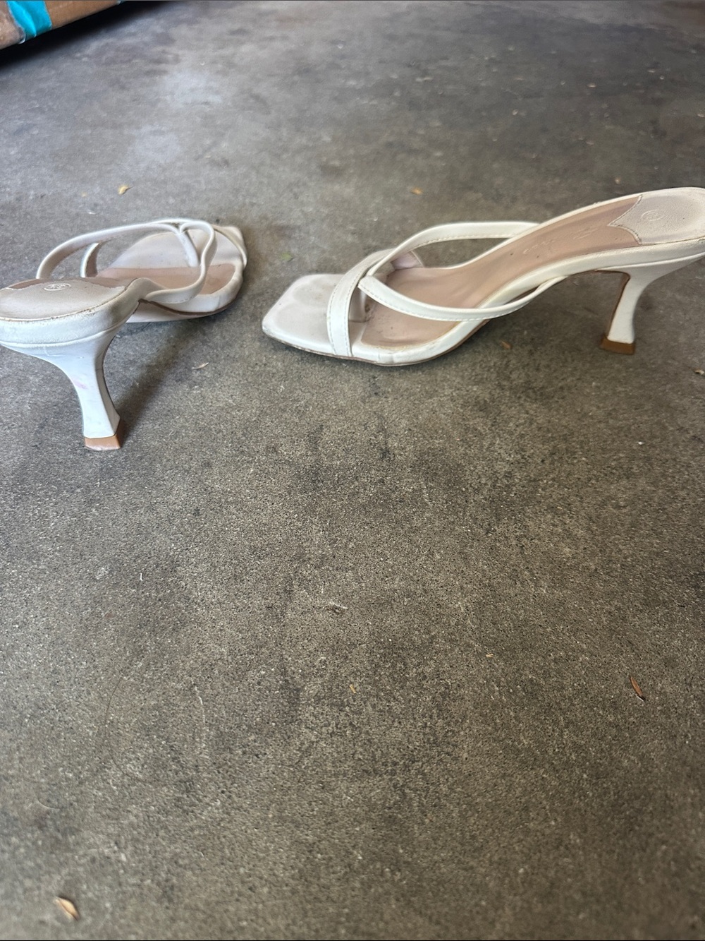 White Strappy Square-Toe Heeled Sandals with Slim Heel
